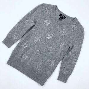 Peck & Peck Luxury Pure Cashmere Sweater Gray Sequin Circles 2 Ply Womens Small